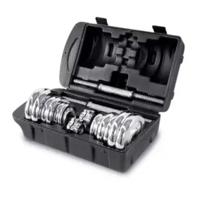 SET 20 KG PESAS CROMADAS + MANCUERNAS + MALETÍN