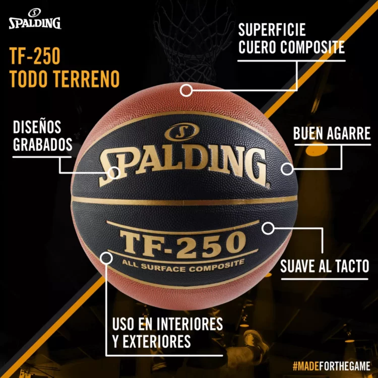 Pelota de Básket Spalding TF-250 Black Indoor/Outdoor - Imagen 2