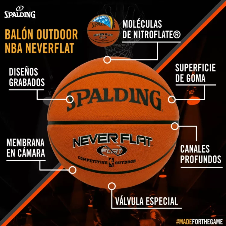 Pelota de Basket Spalding Never Flat Outdoor - #7 - Imagen 2