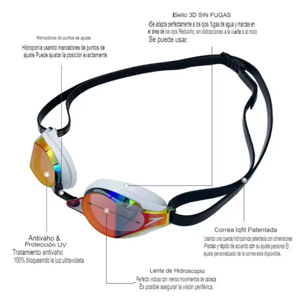 LENTE NATACIÓN SPEEDO FASTSKIN SPEEDSOCKET 2 MIRROR - WHITE/MIRROR - Imagen 5