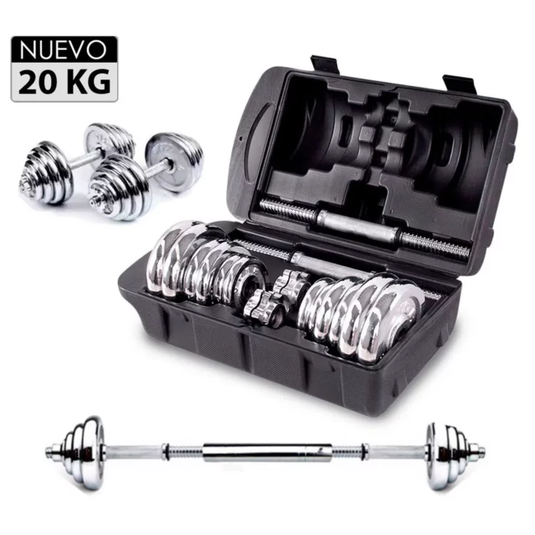 SET DE PESAS 20KG DISCOS CROMADOS + ADAPTADOR 40CM - WINNER