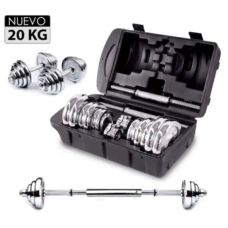 SET DE PESAS 20KG DISCOS CROMADOS + ADAPTADOR 40CM - WINNER