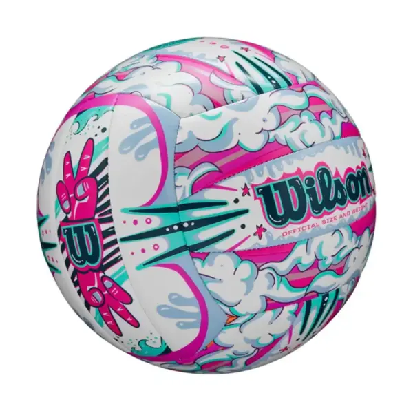 PELOTA DE VOLEY WILSON GRAFFITI PEACE WHITE/PURPLE #5 - Imagen 2