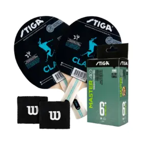 KIT DE PING PONG ESSENSIAL (RAQUETAS + PELOTAS + MUÑEQUERAS)