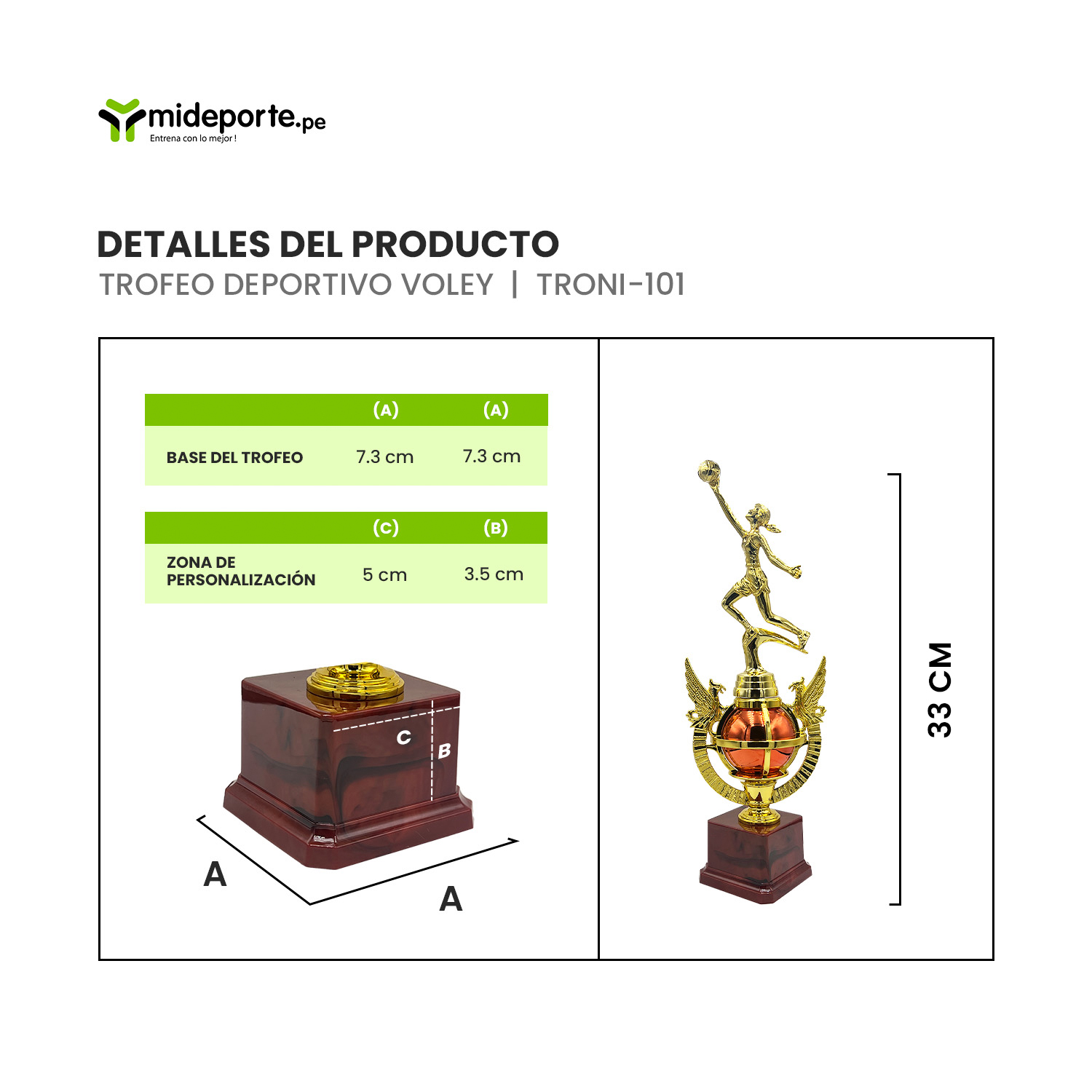 TROFEO DE VÓLEY 33 CM. TRONI-101 - Imagen 3